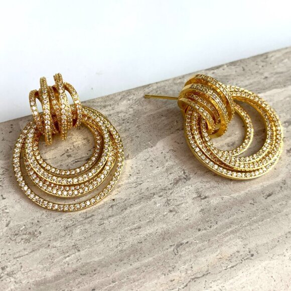 NEW~ Anthropologie Shashi Roux Silver & Cubic Zirconia Door Knocker Earrings - Picture 14 of 15